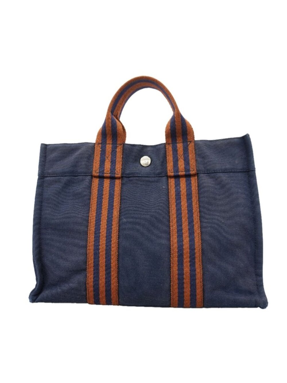 Hermes Tote Bag Fourre Tout PM Canvas Navy Brown Silver